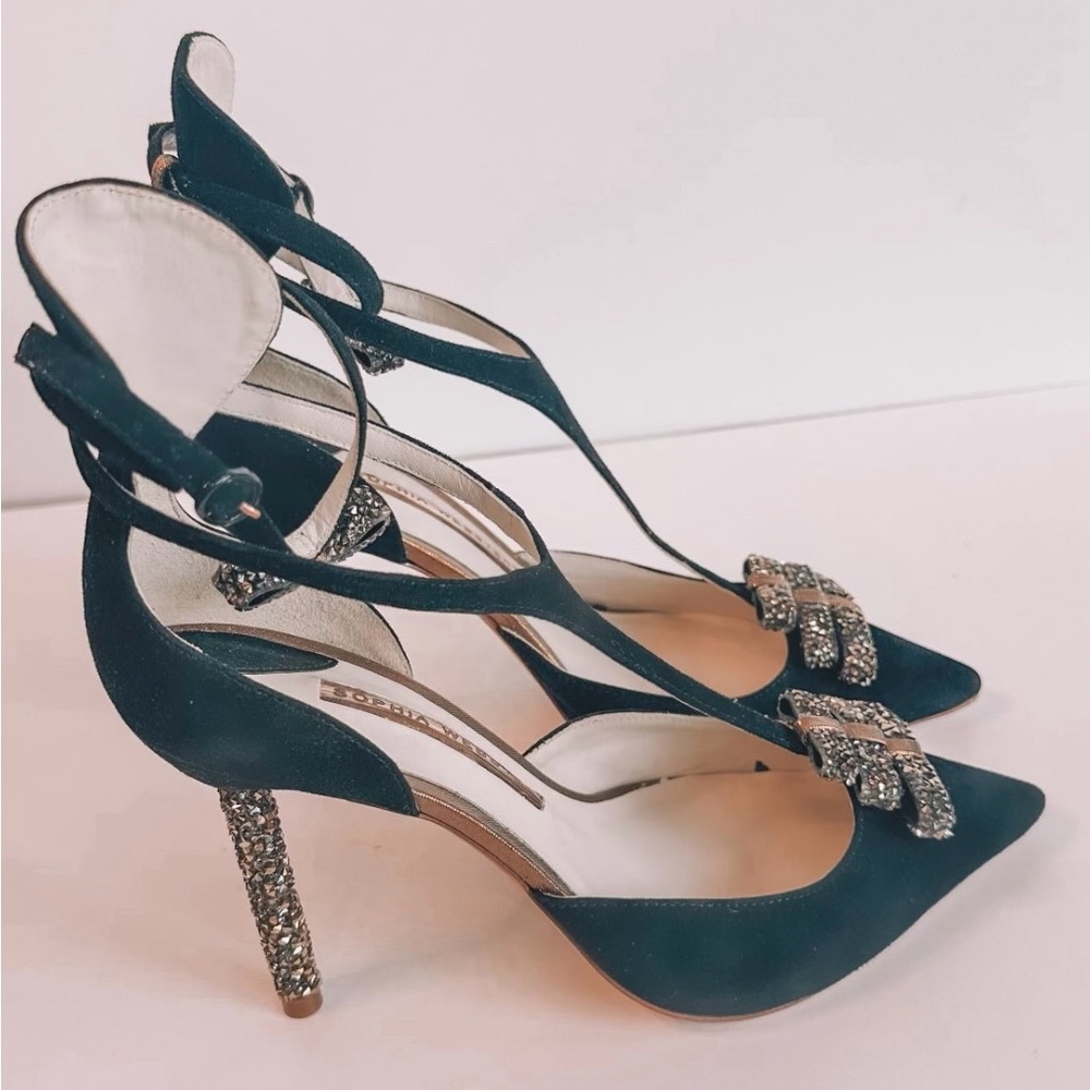 Sophia Webster Black Suede Crystal Rock Bow Heels Size 38